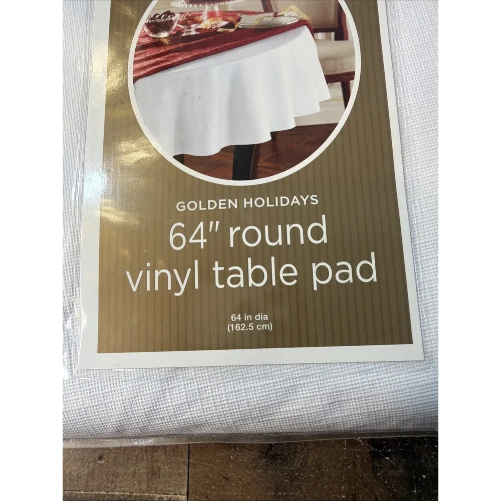 Golden Holidays 64-Inch Round Vinyl Table Pad in White‎ Flannel Backing 2007